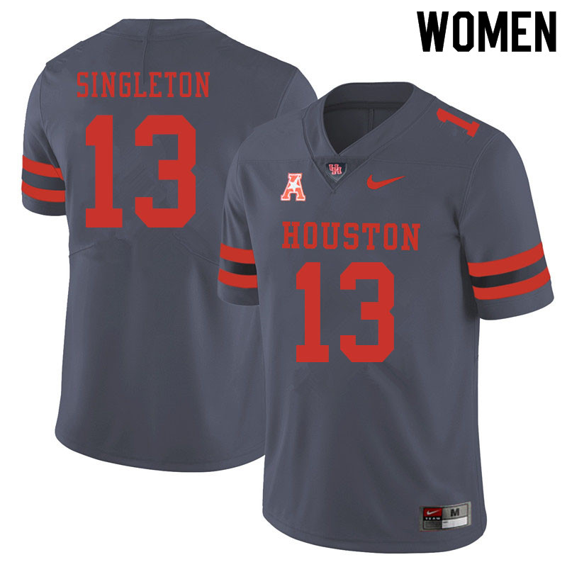 Women #13 Jeremy Singleton Houston Cougars College Football Jerseys Sale-Gray